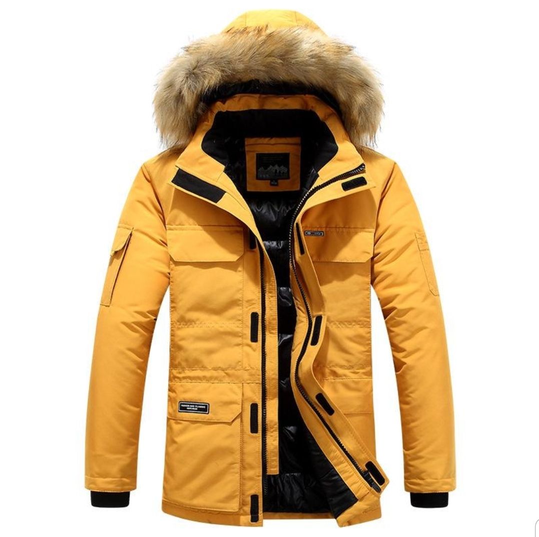 Men Thick Long Section Cold Hooded Coat Tide Jacket
